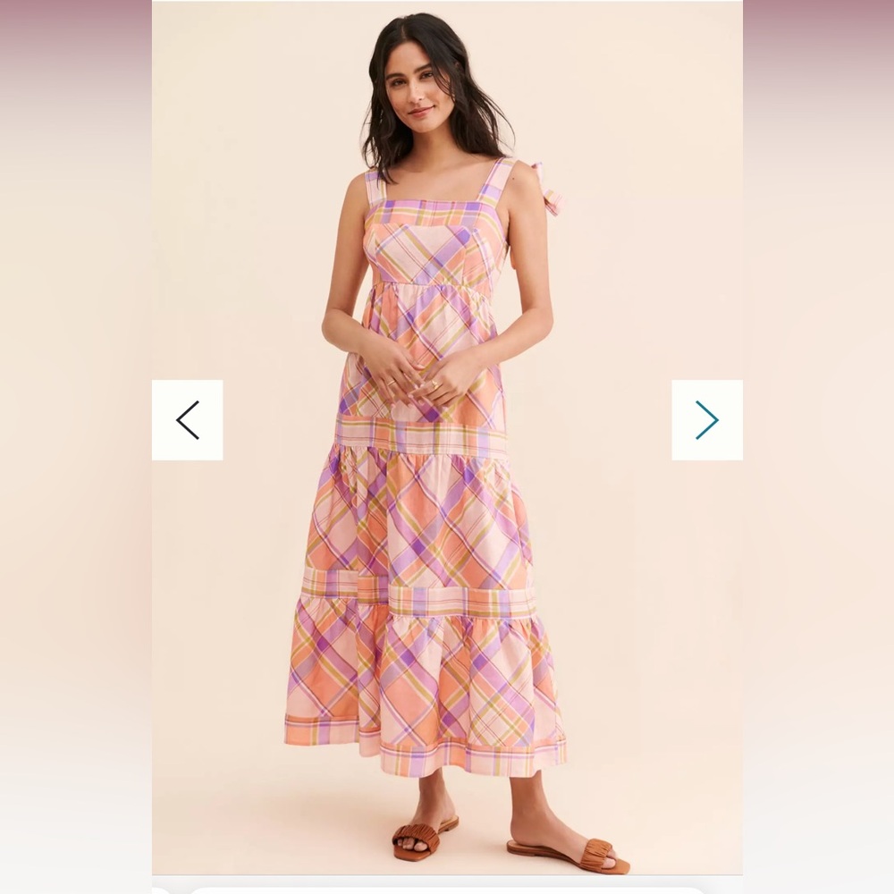 Anthropologie Pink and Orange Plaid Dress